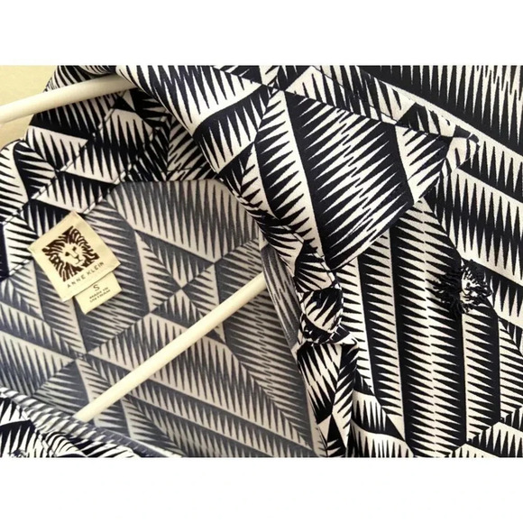 Anne Klein Navy/White Small Long Sleeve Button Down Geometric Print Dress - Picture 5 of 12